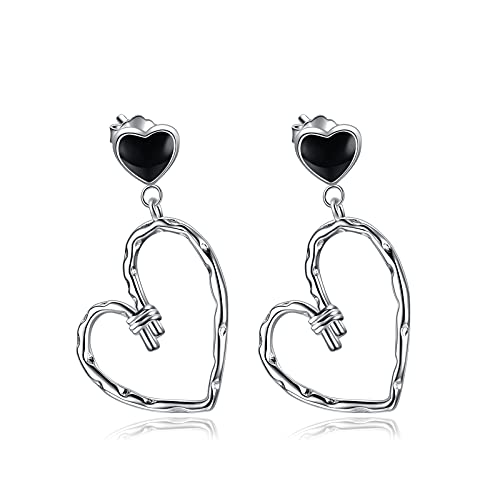 Poplyke Sterling Silver Black Heart Love Drop Dangle Stud Earring Hypoallergenic For Women Gifts #TOP20