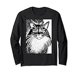 Portrait de chat Maine Coon en noir et blanc Manche Longue