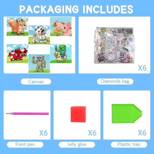CraftyTime 6 Pack 5D Diamond Painting Kits for Kids Beginners,Cute Game-Themed DIY Diamond Art Kit for Kids,Full Round Drill Big Gem Art for Kid,Home Wall Decoration 6X6 inch by CraftyTime - Used condition - Image 3