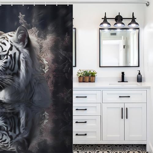 Rideau de douche tigre en polyester 152x183 cm avec 12 crochets