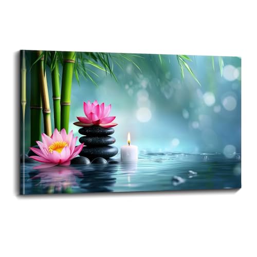 OLUNMILA Zen Lotus Canvas Wall Art Spa Water Candle Painting