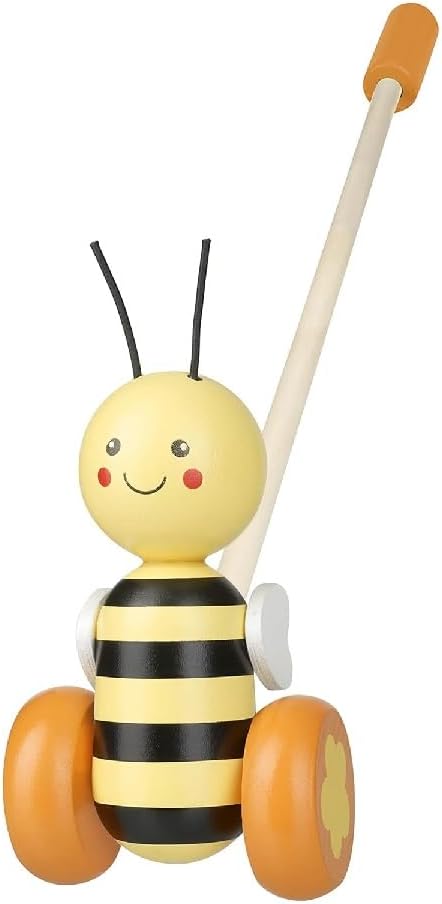 Honey Bee Push Along Toy - Animal Push and Pull Along Toys for 1 Year Olds, Wooden Toys - Toddler Toys, 1st Gifts For Boy and Girl - Early Development & Activity Toys by Orange Tree Toys (OTT02220)