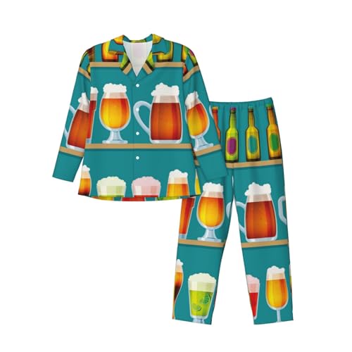 Beer And Beer Mug Bottle Mens Pajamas Set Button Down Sleepwear Set Long Sleeve Loungewear With Pockets3