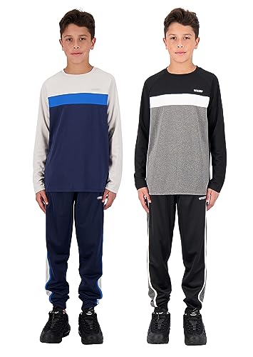 Hind Boys 4-Piece Active Long Sleeve Quick Dry T-Shirt and Athletic Jogger Sweatpant Set Kids Clothes for Sports and Running