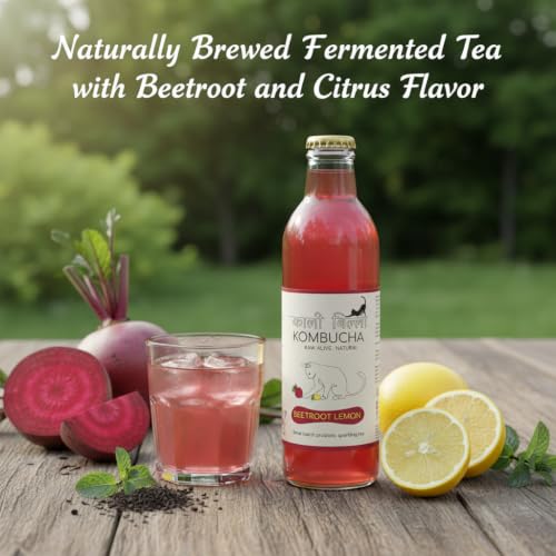 Image of KAALI BILLI Kombucha Beetroot Lemon, Pack of 4 | Fermented Tea, All Natural, Gut Healthy Drink | 4 x 250ml | Vegan, Preservative free, Low calorie, Low sugar