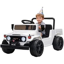 12V Licensed Toyota Ride on Truck, Electric Car Toy w/Parent Remote Control, Truck Bed Storage, Bluetooth Speaker, LED Lights, 3.73 MPH Max Speed, Safety Belt, Suspension, White