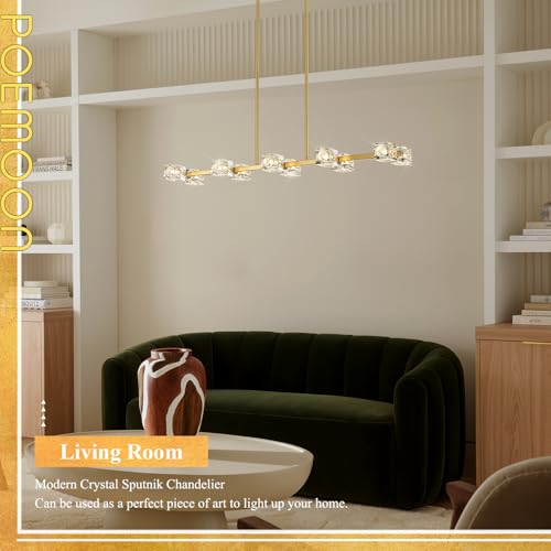 Image of 10 Lights Modern Crystal Chandelier L 43 inch Dining Room Gold Sputnik Ceiling Pendant Lights Industrial Hanging Light Fixture for Kitchen Island Over Table Living Room Bedroom