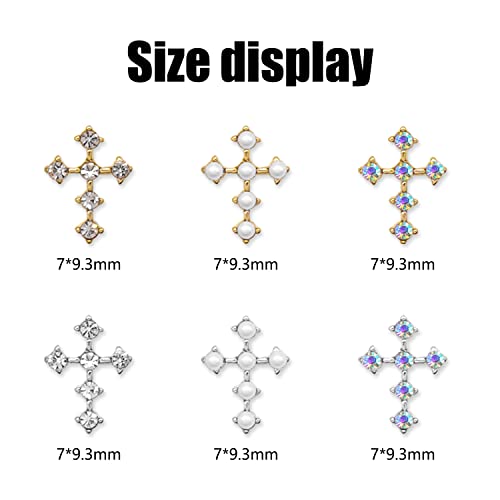 Danneasy 30Pcs Cross Nail Charms 3D Gold Silver Nail Jewels Ab Nail Rhinestones Cross Charms For Nails Design Metallic Nail Art Decoration For Acrylic Nails Diy Craft Nail Accessories #TOP1