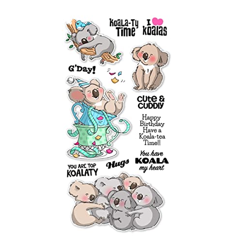 Animals Dies and Stamp Sets for Card Making DIY Scrapbooking Koalas Metal Cutting Die and Transparent Silicone Seal Stamping Stamp for Paper Crafting Handmade Crafts Koala-Ty Time Words Stamps - Image 2