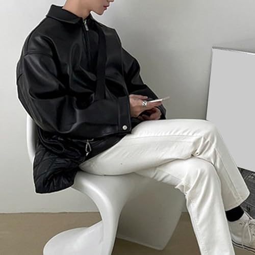 Manteau de moto décontracté avec col allongé et fermeture éclair