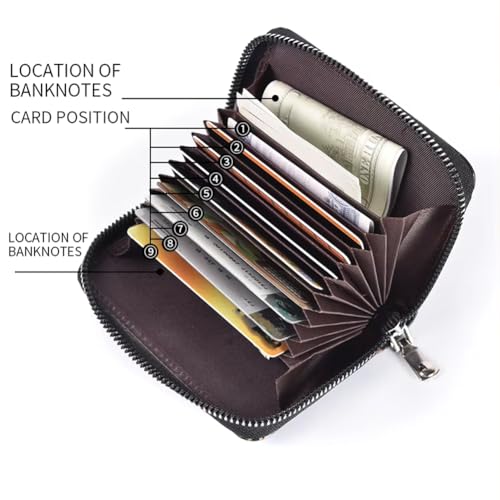 RFID Credit Card Holder Leather Zipper Wallet with 11 Cards Slots Brown Card Case Wallet for Men Women3