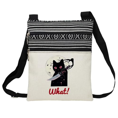 Sneaky Cat Messenger Bag Small Ethnic Pattern Printed Adjustable Strap Crossbody Zipper Bag What Phone Bag Wallet Cute Shoulder Handbag for Women
