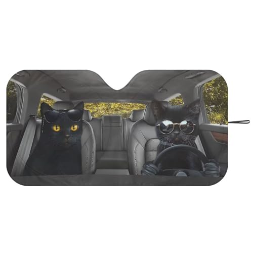 Image of Drive Black Cat Car Front Windshield Sun Shade Reflect UV Sun and Heat Foldable Car Windshield Sunshades Interior Accessories Protection Universal Vehicle Accessories