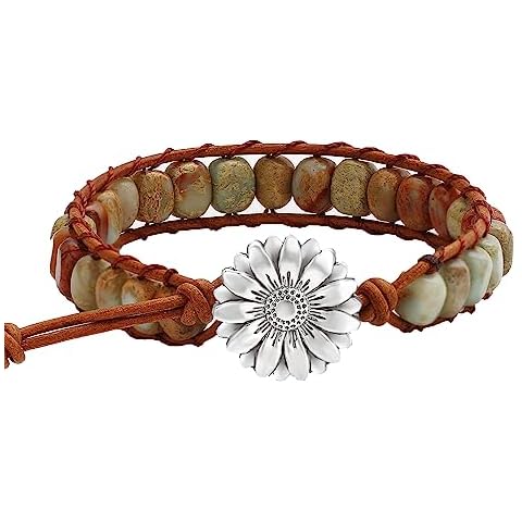 Sedmart Bracelets Made of Natural Stones with Hippie Stones Leather Wrap Healing Bead Bracelet Women Men Cover
