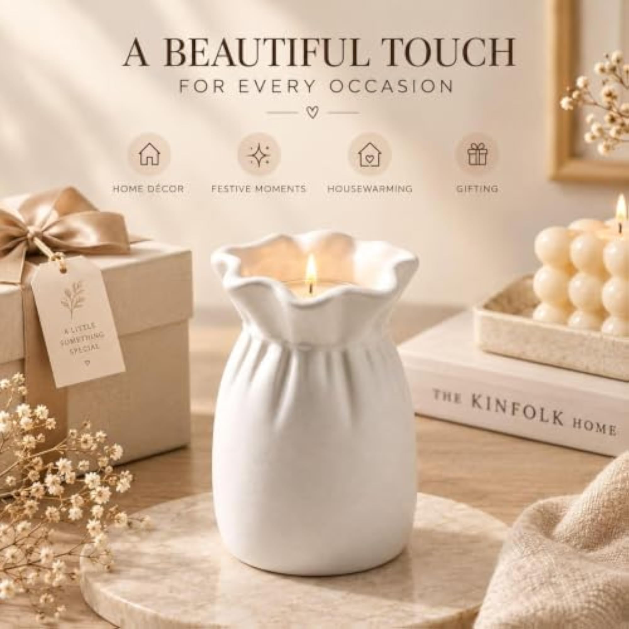 Ceramic Ruffled Candle/Candle Holder, Elegant Home Decor