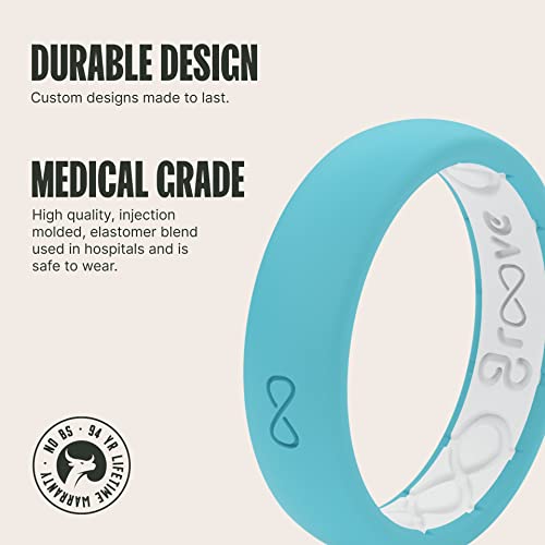Groove Life Solid Thin Turquoise/White Ring - Breathable Silicone Wedding Rings for Women, Lifetime Coverage, Unique Design, Comfort Fit Ring - Size 10