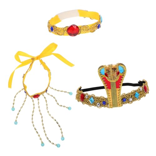 ETANULPEX 3 pièces accessoire de Costume égyptien Cléopâtre serpent bandeau extensible casque bracelets ceintures en métal haut du bras brassard bracelet...