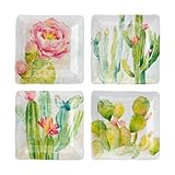 UP UPware Cactus Melamine Square Dessert Plates, Small Serving Plates, for Appetizer, Snacks, and Side Dishes, Multicolor, 6 Inch, Set of 4