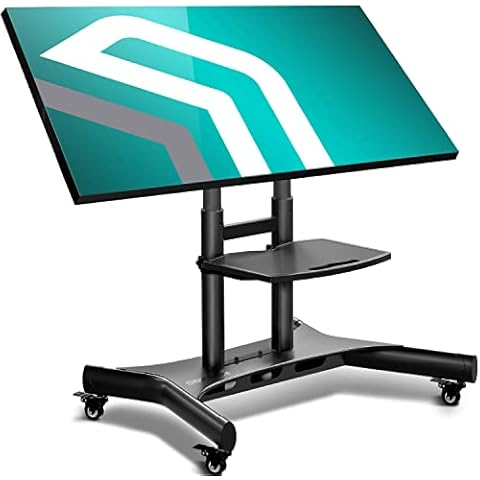 ONKRON Tilting Mobile TV Stand for 50" - 83 Inch LCD LED OLED TV Screens & Touch Panels Rolling TV Cart on Wheels with Shelf TS1380 Black Cover