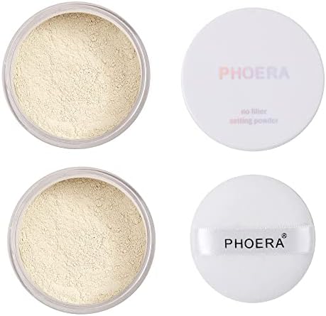 WENFENG 2 Pack PHOERA Setting Powder,Translucent Powder Setting Powder,Control Oil Brighten Skin Color Cover Blemish Whitening Face Setting Loose Powder,Helps Makeup Last Longer,Includes 2Pcs Velour Powder Puff (101 Translucent)