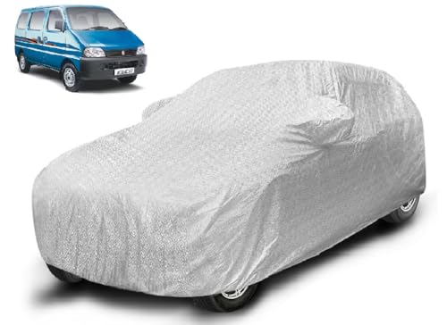Image of Auto Hub Waterproof Car Cover Compatible with Maruti Eeco with Mirror Pockets, Soft Cotton Lining, Eeco Car Cover Waterproof, Metallic Silver