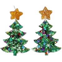 1 par de pendientes colgantes navideños con purpurina,