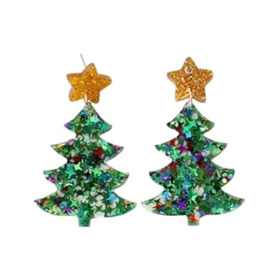 1 par de pendientes colgantes navideños con purpurina, pendientes vintage de acrílico con árbol de Navidad verde para mujer: un | Ya disponible en tu tienda friki favorita! En mundofriki.es!