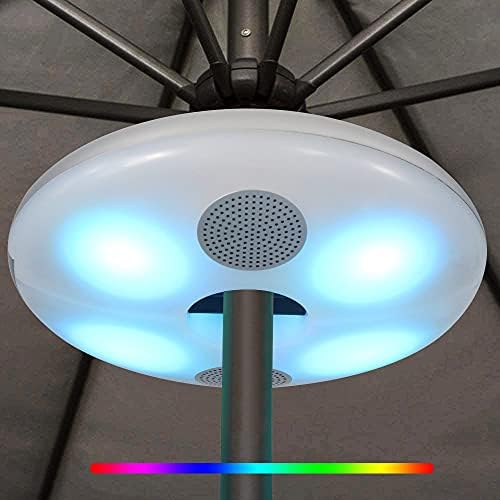 Outdoor Umbrella Light, LED Parasol Light with Bluetooth Speaker, Portable Rechargeable 7Colors Changing for Patio Umbrellas, Camping Tents, Indoor Use, National Flag Light Silver