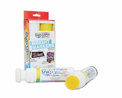 Glass Chalk The Original Patented Indoor/Outdoor Temporary Paint Marker for Auto Windows and Glass Surfaces, Sponge-Tip, Assorted Colors, White and Yellow, 2 Count
