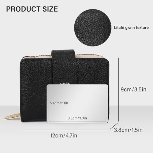 All-In-One Folding Wallet Women, Compact Wallet for Woman with Zipper Pocket and ID Window, Stylish Lychee Patterned Womens Wallet with 6 Card Slots and Cash Slot (Lichee, Brown)2