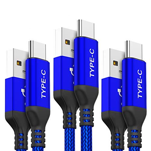 3-Pack (10ft+6.6ft+3.3ft) USB-C Cable, AkoaDa USB A to USB-C Fast Charger Nylon Braided Cord Compatible with Samsung Galaxy Note 9 8 S8 S9 S10 10 Plus,LG V50 V40 G8 G7 Thinq,Moto Z Z3,Swi,Blue