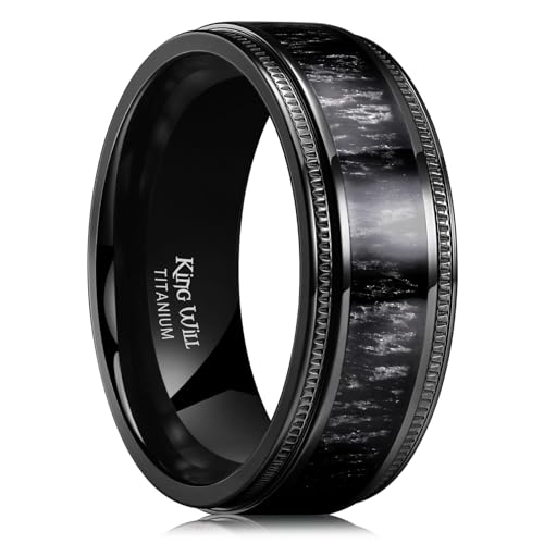 Bague en titane pour homme anneau 8 mm noir argent et bois taille 59.53mm King Will