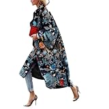 Women's Abstract Art Print Long Trench Coat Casual Open Front Oversized Cardigan Jacket Blazer with Pockets