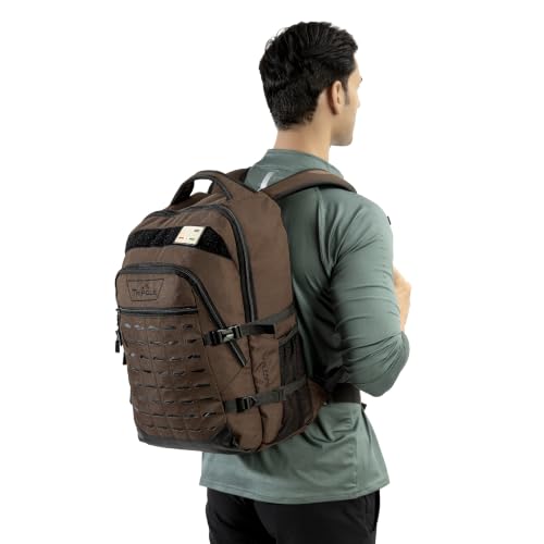 Image of Tripole Falcops 32L Tactical Laptop Backpack with Laser-Cut MOLLE Webbing | Water Repellent | for Daily use, Army, Office & Outdoor | 3 Year Warranty (Brown)