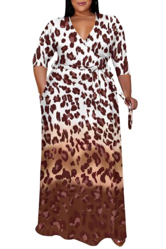 Image of Runwind Plus Size Dress for Women - 3 /4 Sleeve V Neck Maxi Dresses for Women (XL-6XL)