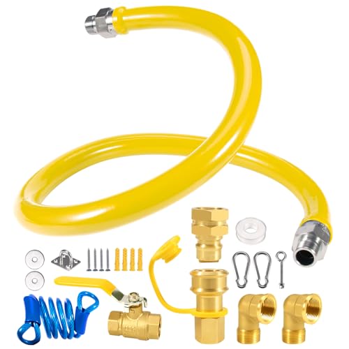 3/4 48 inch Commercial Gas Hose 1675KIT48 Safety System Kit Mobile Gas Line Hose Connector Kit for Commercial Kitchen with 3/4 Quick Disconnect