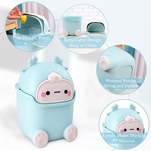 QLFJ-FurDec Small Wastebasket Bin with Lid, Cute Mini Office Bins and 3 Rolls Bin Liners, Cartoon Desk Dustbin 15.5 * 14 * 23.5cm for Home,Vanity Tabletop, Bedroom (Pink) - Image 5