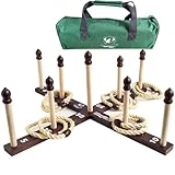 Holzquoits Ringwurfspiel - Wurfspiel Set mit Tragetasche (10 x Seilringe)