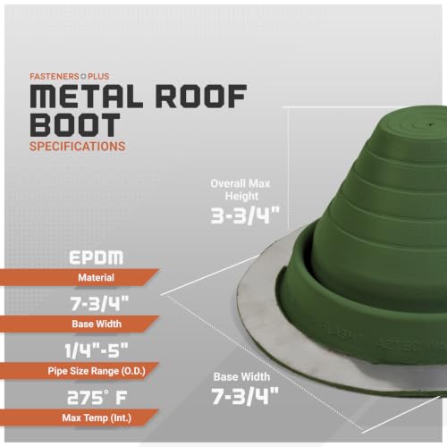 Image of Fasteners Plus #3 Round EPDM Metal Roof Pipe Flashing Boot (Fits 1 /4 inch - 5 inch Pipe OD), Dark Green