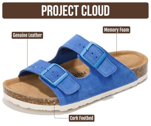 Image of Project Cloud 100% Genuine Leather Flat Sandals For Women 2026 Cork Footbed Womens Sandals with Memory Foam and arch support Vacation Essentials Slides for Women Footwear (Venita)