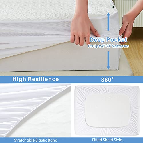Imbloo Waterproof Mattress Protector Queen Size - Premium Bamboo Mattress Pad Cover - Breathable 3D Air Fabric, Soft And Noiseless Cooling Mattress Cover Fitted 8"-21" Deep Pocket (Vinyl Free) #TOP4