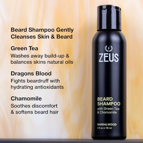 Image of ZEUS Beard Shampoo Wash for Men with Essential Oils (Sandalwood) 4 oz.