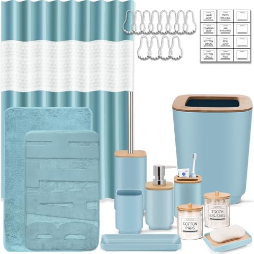 Bathroom Accessories Set,Blue Bathroom Set,24 Pieces Bathroom Accessory Set with