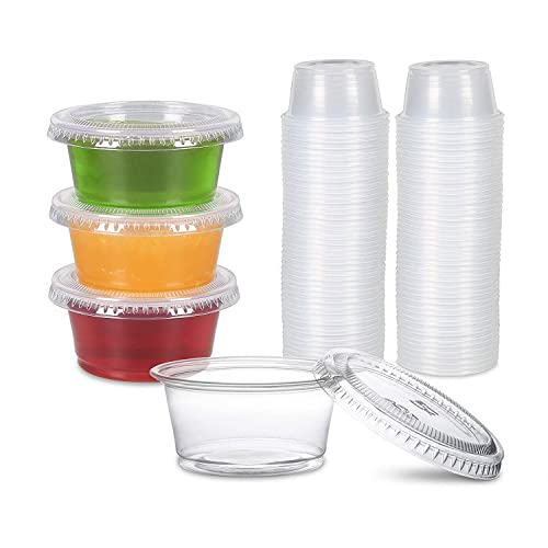 FULING [200Pack-2oz Small Plastic Containers with Lids, Jello Shot Cups, Condiment Cups for Meal Prep, Portion Control, Salad Dressing Slime Medicine