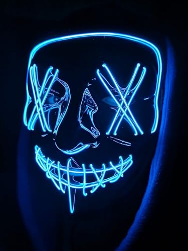 Stylex LED Halloween Mask Scary Light Up Mask Cosplay Fancy Dress Costume Carnival (Blue Crosses) - Image 2