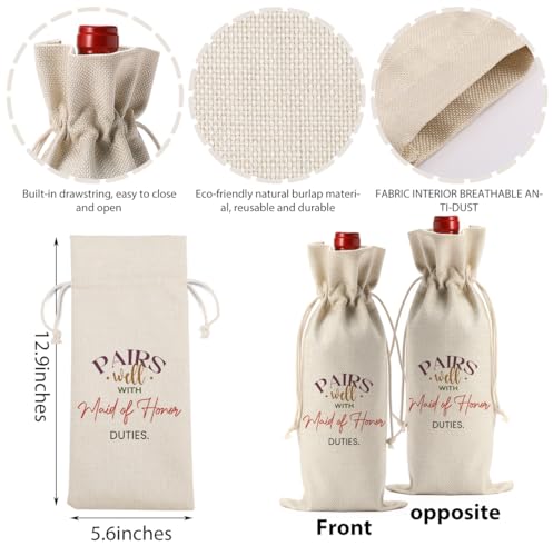 Image of Maid of Honor Bridesmaid Proposal Gifts, Maid of Honor Bridesmaid Wine Bag | Wedding Engagement Gift for Maid of Honor Bridesmaid Wine Bottle Bag, Pairs Well with Maid of Honor Duties Wine Bags