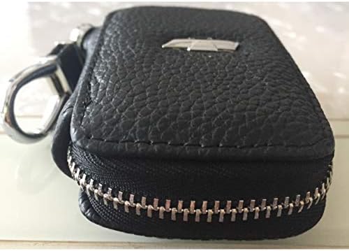SHANG MEDING Black Premium Leather Car Key Chain Cover Fob Coin Holder Zipper Case Remote Wallet Bag (Chevrole)