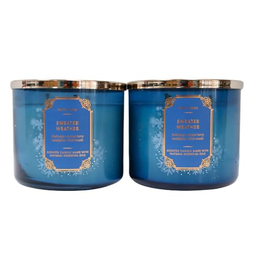 Bath & Body Works Sweater Weather 3-Wick Scented Candle 14.5 oz - Pack of 2 Blue