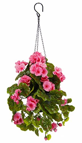 Flair Flower Géraniums artificiels à Suspendre dans Un Pot - Géranium - Suspension en Soie - Fleurs artificielles - Plante décorative pour Balcon - Plante d'intérieur Classique - Bouquet Vert
