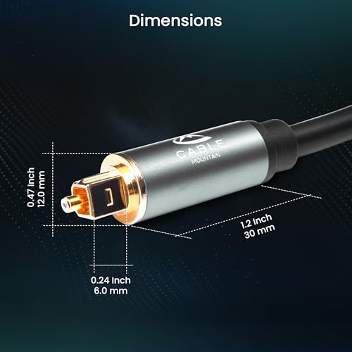CableMountain Optical Cable 2m, Digital Optical Audio Cable [Alloy Case, 24K Gold-Plated], Optical Cable for Soundbar to TV, Home Theather, PS4, Xbox, Compatible with Samsung/LG/Sony/Philips - Image 4